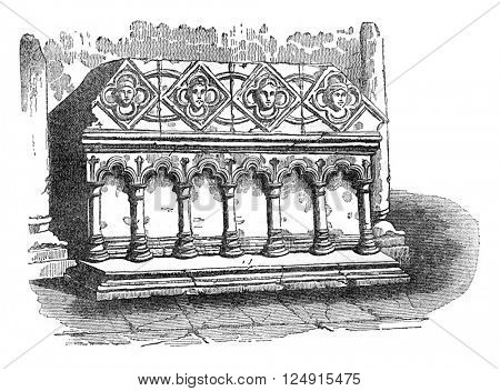 Grave of Theobald, Archbishop of Canterbury, vintage engraved illustration. Colorful History of England, 1837.