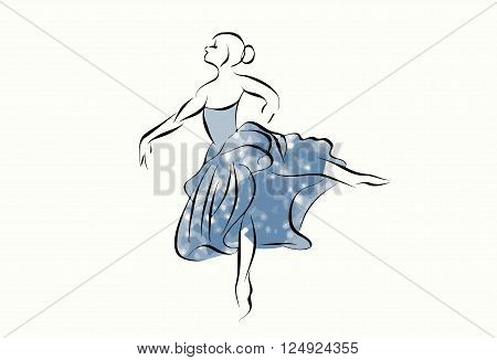 sketch of dancer girl in blue dress