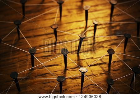 Rustic Nails In Wood Linked By Cotton