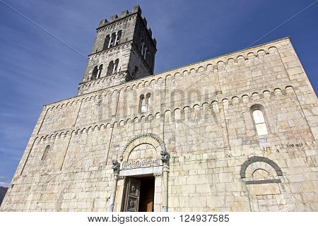 Architectural details of the Barga cathedral in Tuscany Italy