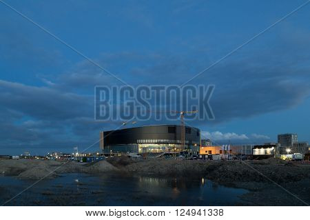 Copenhagen, Denmark - April 07, 2016: Construction of the Royal Arena, an upcoming multi-use indoor arena with a capacity for 12 500 spectators.