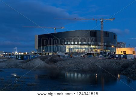Copenhagen, Denmark - April 07, 2016: Construction of the Royal Arena, an upcoming multi-use indoor arena with a capacity for 12 500 spectators.