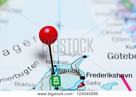 Hjorring pinned on a map of Denmark