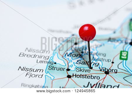 Skive pinned on a map of Denmark