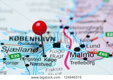 Koge pinned on a map of Denmark