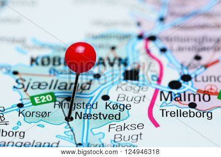Naestved pinned on a map of Denmark