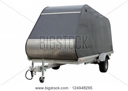 Metal car trailer isolated on a white background.