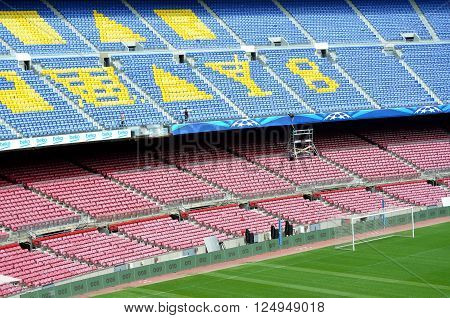 CAMP NOU BARCELONA SPAIN -MAY 4 2015 view of the Camp Nou in Barcelona before an important match of the FC Barcelona