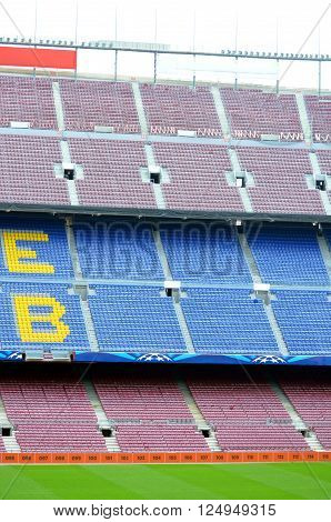 CAMP NOU BARCELONA SPAIN -MAY 4 2015 view of the Camp Nou in Barcelona before an important match of the FC Barcelona
