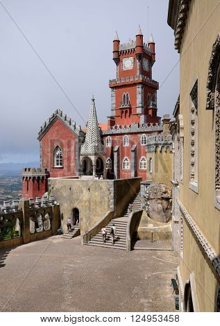 Sintra Portugal - july 2 2010 : The Pena National Palace (Portuguese: Palacio Nacional da Pena) is a Romanticist palace in Sao Pedro de Penaferrim in the municipality of Sintra