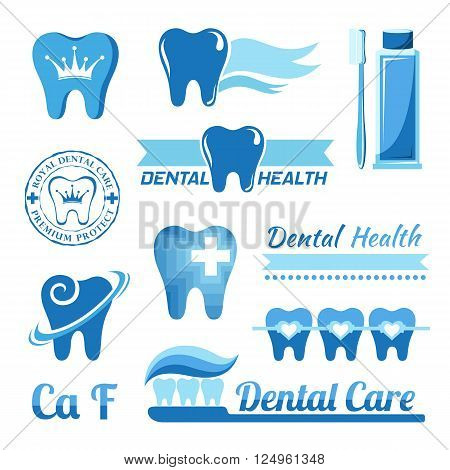 Set of dental decorative elements icons and emblems