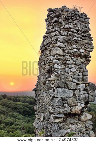 Sunset on the ruins castle Korlátka, Cerová