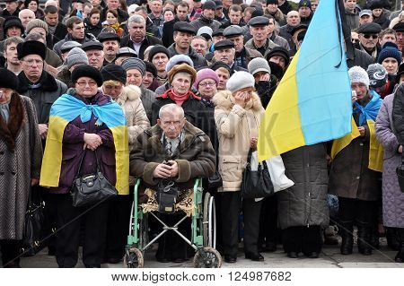 CHORTKIV - TERNOPIL - UKRAINE - 19 February 2014. The meeting-requiem in downtown Chortkiv after the tragic events on Independence Square in Kiev during the revolution of dignity