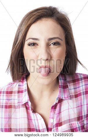 attractive young woman posing in white background