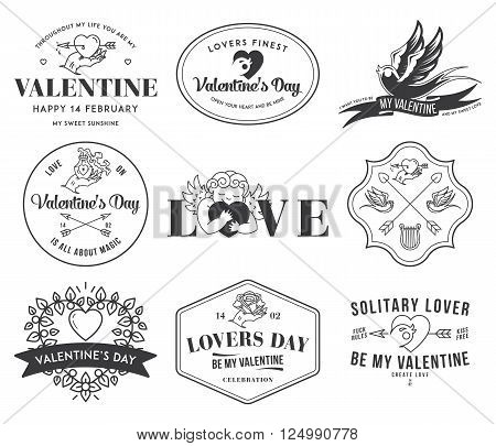 Valentines Love badges and icons black on white