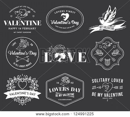 Valentines Love badges and icons white on black