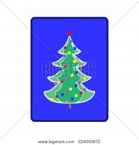 Silhouette design green spruce in blue square. Modern stylish abstract texture. Colorful template for prints, textiles, wallpaper. Isolated graphic element. Flat vector image. Vector illustration