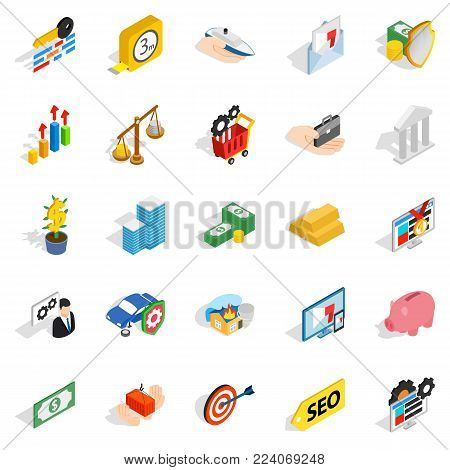 Banking house icons set. Isometric set of 25 banking house vector icons for web isolated on white background