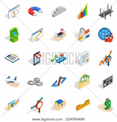 Kitty icons set. Isometric set of 25 kitty vector icons for web isolated on white background