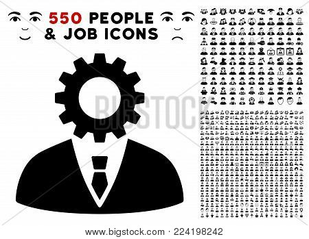 Soulless Official Bureaucrat icon with 550 bonus pity and glad user graphic icons. Vector illustration style is flat black iconic symbols.