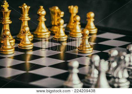 Strategy chess battle Intelligence challenge game on chessboard. Success the chess strategy concept. Chess business leader and success idea. 