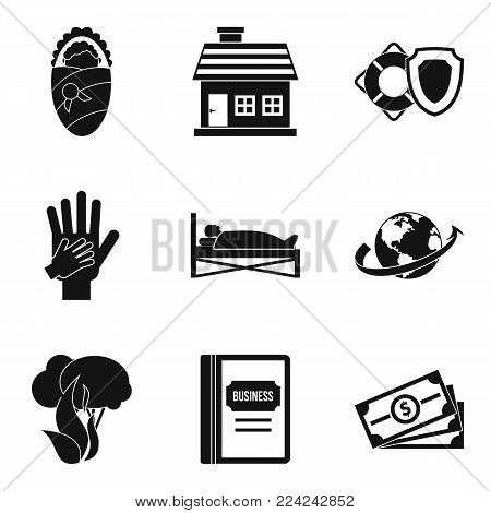 Insurance business icons set. Simple set of 9 insurance business vector icons for web isolated on white background