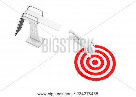 3d Person Jumps from Jump Board to Red Target Plate on a white background. 3d Rendering.