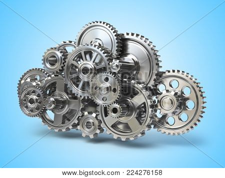 Engine gears in form of cloud. Cloud computing and networkin concept. 3d illustration