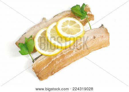 smoked fillet of herring on a white background