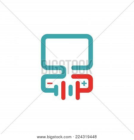 Full charge icon vector illusration. Ful battery of accomulator. PC battery indicator . Red and blue battery indicators.
