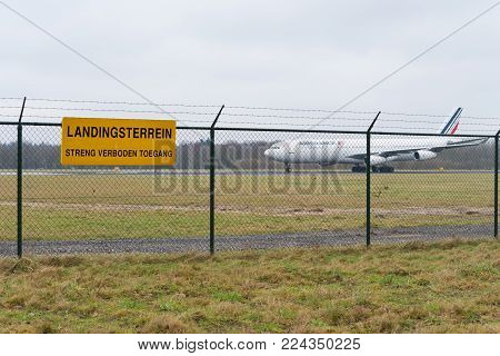 ENSCHEDE, NETHERLANDS - JANUARY 20, 2018: Air France airbus A340-300 at Twente Enschede airport to be recycled