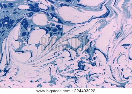 Ink marble texture. Ebru handmade wave background. Kraft paper surface. Unique art illustration. Liquid marbling texture