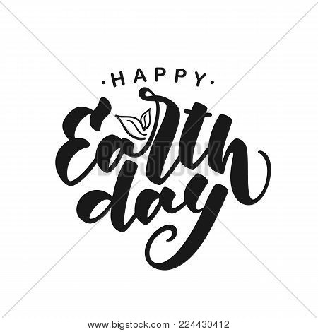Vector Handwritten modern brush lettering of Happy Earth Day on white background.
