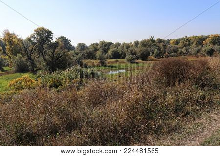 Colourfull landscape outside city in sunny day