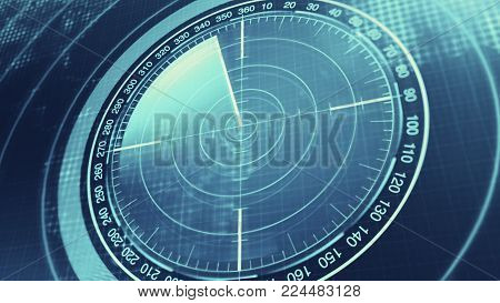 Sonar Screen For Submarines And Ships. Radar Sonar With Object On Map. Futuristic HUD Navigation monitor