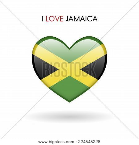 Love Jamaica symbol. Flag Heart Glossy icon on a white background isolated vector illustration eps10