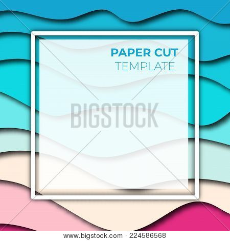Paper cut banner design. Square template for social media posts, presentations, flyers, invitations. Vector illustration.