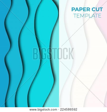 Paper cut banner design. Square template for social media posts, presentations, flyers, invitations. Vector illustration.