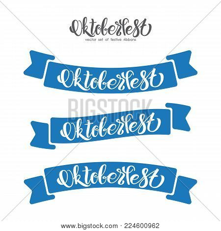 Vector illustration: Handwritten lettering of Oktoberfest on blue banners background