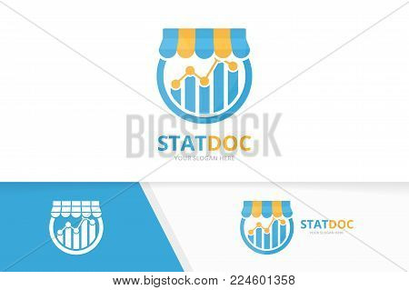Vector graph and shop logo combination. Diagram and sale symbol or icon. Unique chart and market logotype design template.