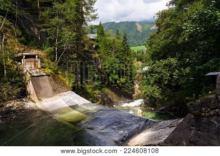 Waterfall On Talbach Creek Trail From Schladming To Untertal, Austria