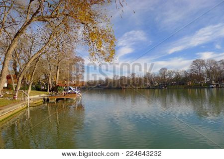 A quiet Guadalupe River in December in Seguin, TX
