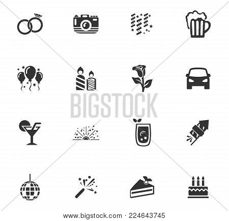 Party time icons set, emblems and smbols for web design