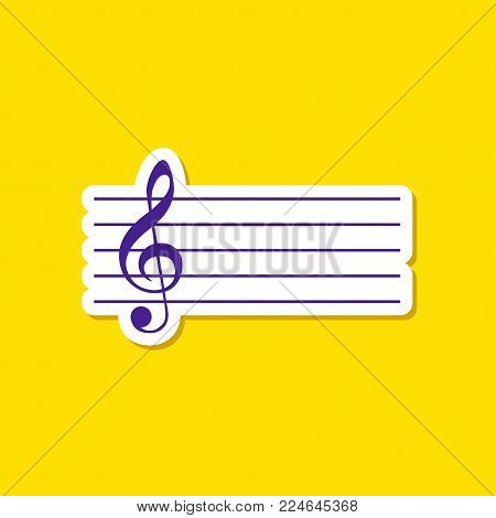 paper sticker on stylish background of treble clef