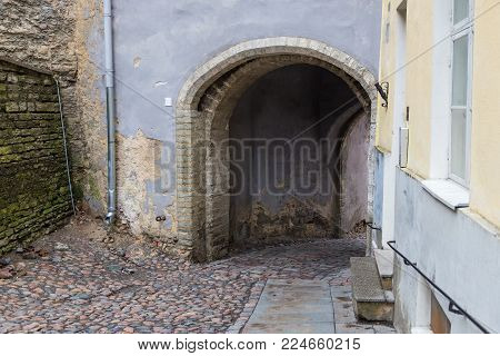 Historic Narrow Street Of The Old Town In Tallinn Pikk Jalg