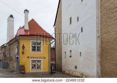 Historic Narrow Street Of The Old Town In Tallinn Pikk Jalg