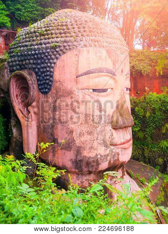 Close-up view of Dafo - Giant Buddha statue in Leshan, Sichuan Province, China.