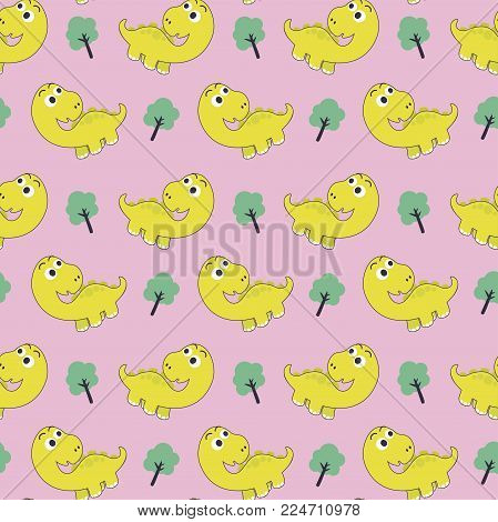 Cute Dino Seamless Pattern. Kids Textile Pattern. Vector Eps 10.