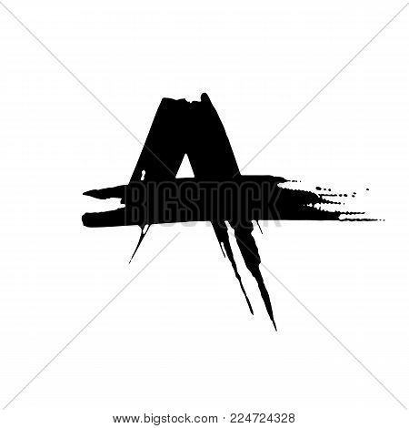 Letter A. Handwritten by dry brush. Rough strokes font. Vector illustration. Grunge style elegant alphabet