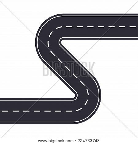 Winding Road Isolated On White Background. Curved Asphalt Road Or Highway. Vector Illustration.